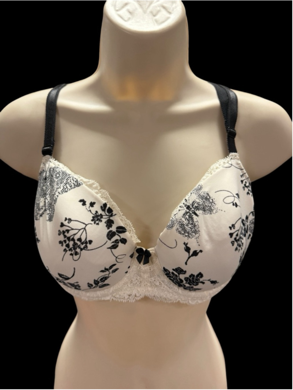 Women's Victoria's Secret 36C White & Black Floral Dream Angels Demi Bra